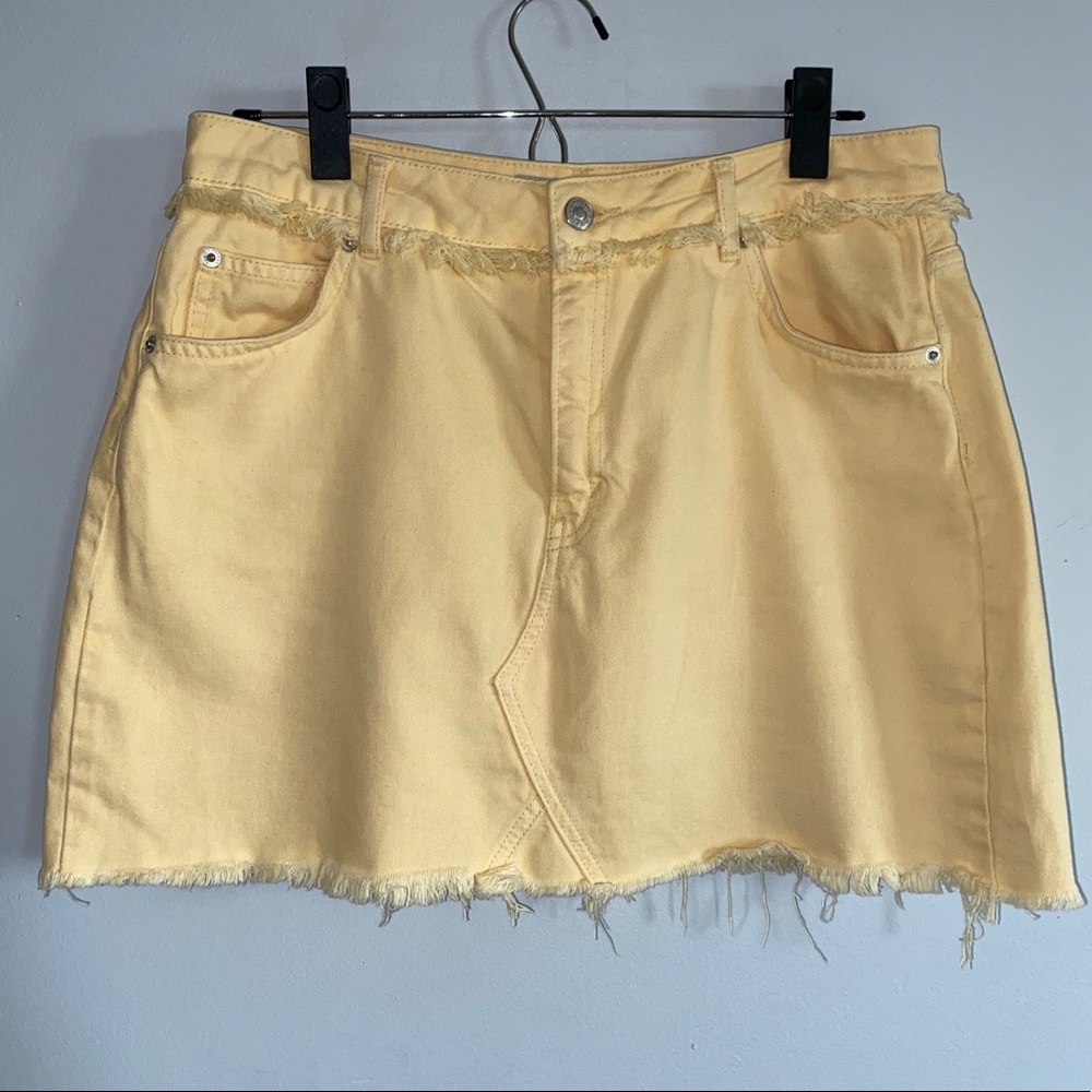 Topshop yellow denim mini skirt